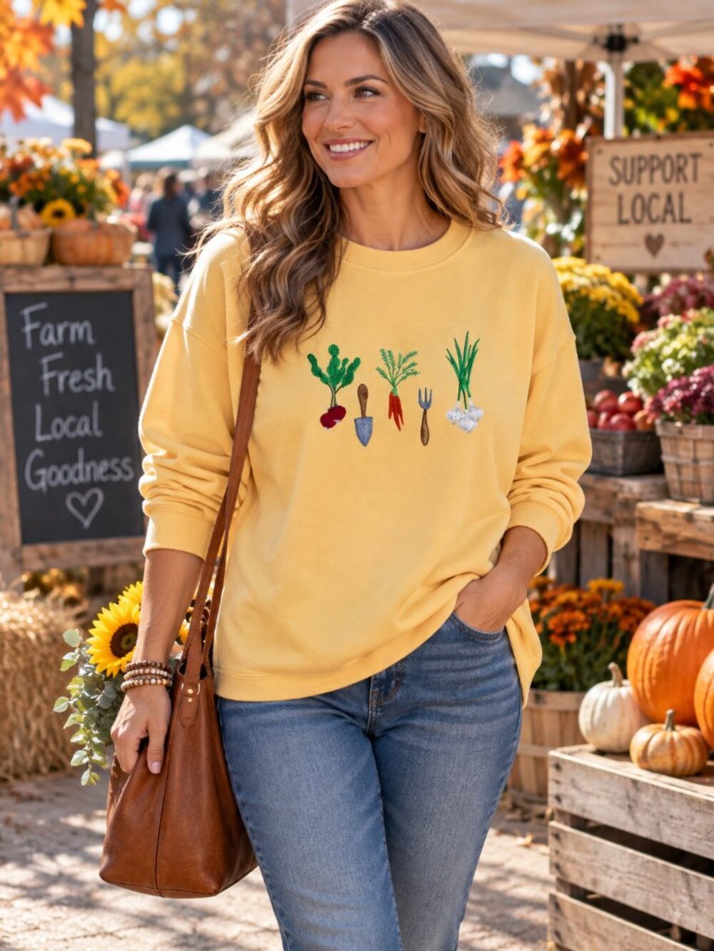ANTERO Natural Designs Sweatshirts Embroidered Vegetables Design Yellow NWOT XL